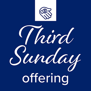 Blue image with the text "Third Sunday Offering" in white letters